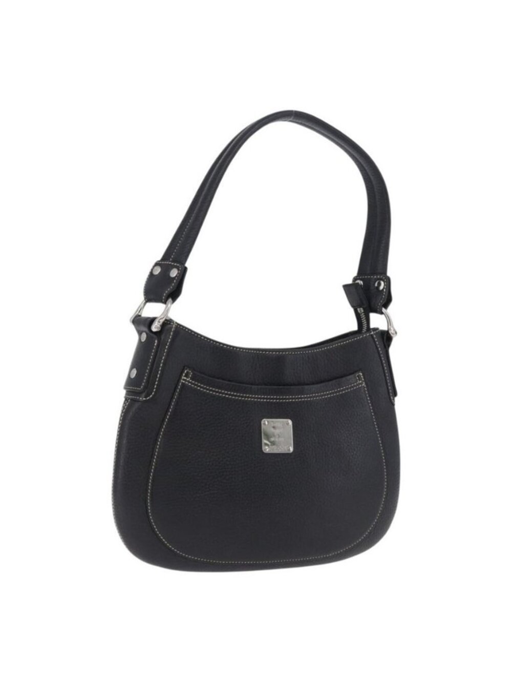 Authentic MCM Shoulder Bag Leather Black Silver